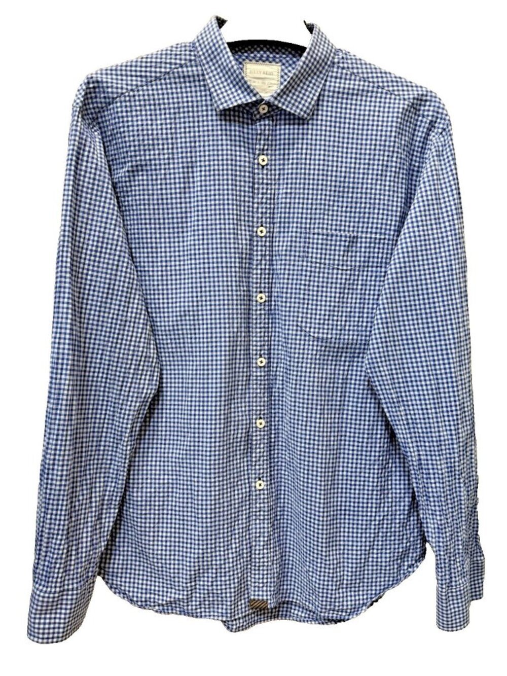 Billy Reid Standard Cut Long Sleeve Blue/White Gingham Shirt Sz XL Cotton Italy
